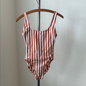 J Crew Vintage sz 8 80s 90s Orange and White Striped Swimsuit EUC beachcore